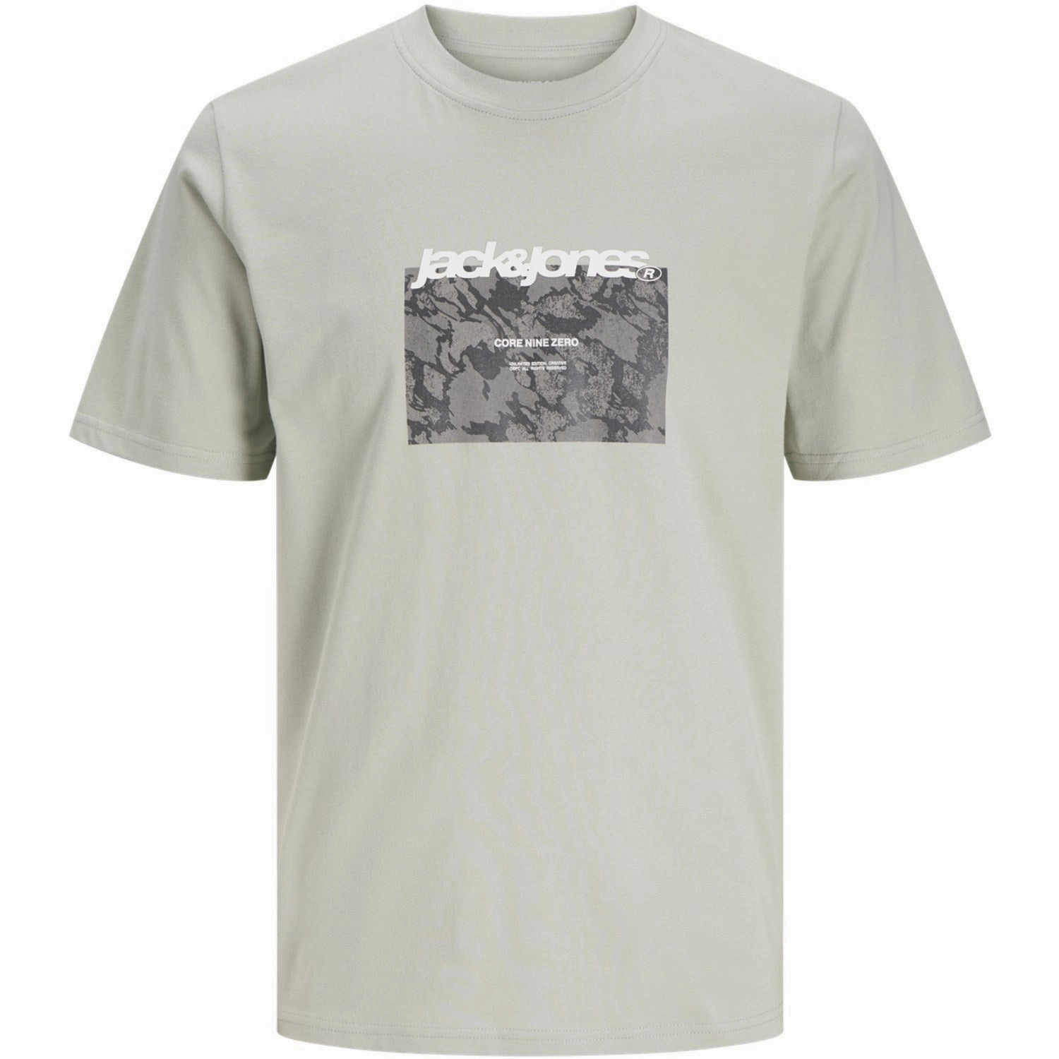 Cool Weather Wear Jack & Jones Junior Aqua Gray Tarmac Camo Front T-Shirt Crew Neck