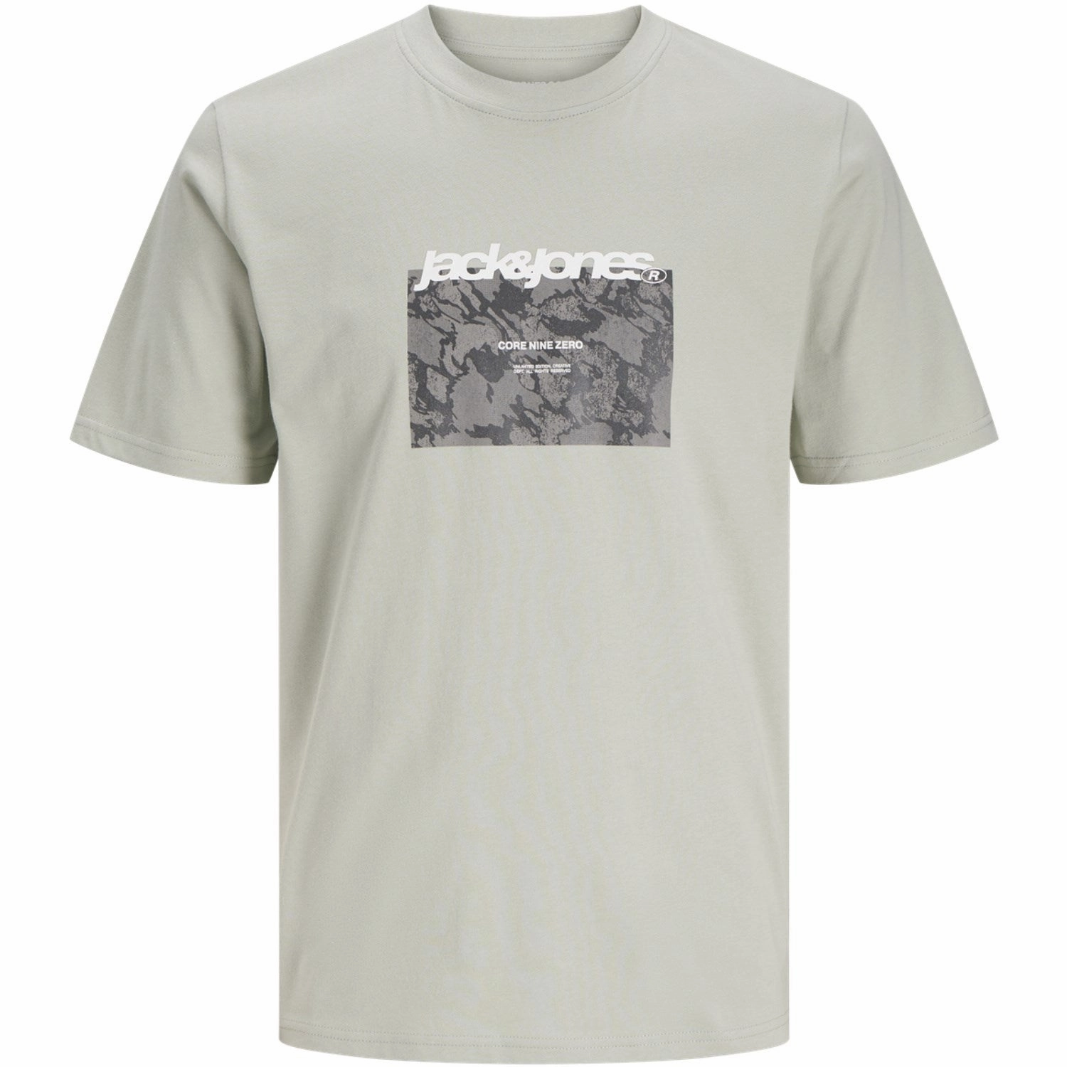 Jack & Jones Junior Aqua Gray Tarmac Camo Front T-Shirt Crew Neck Formal Occasion