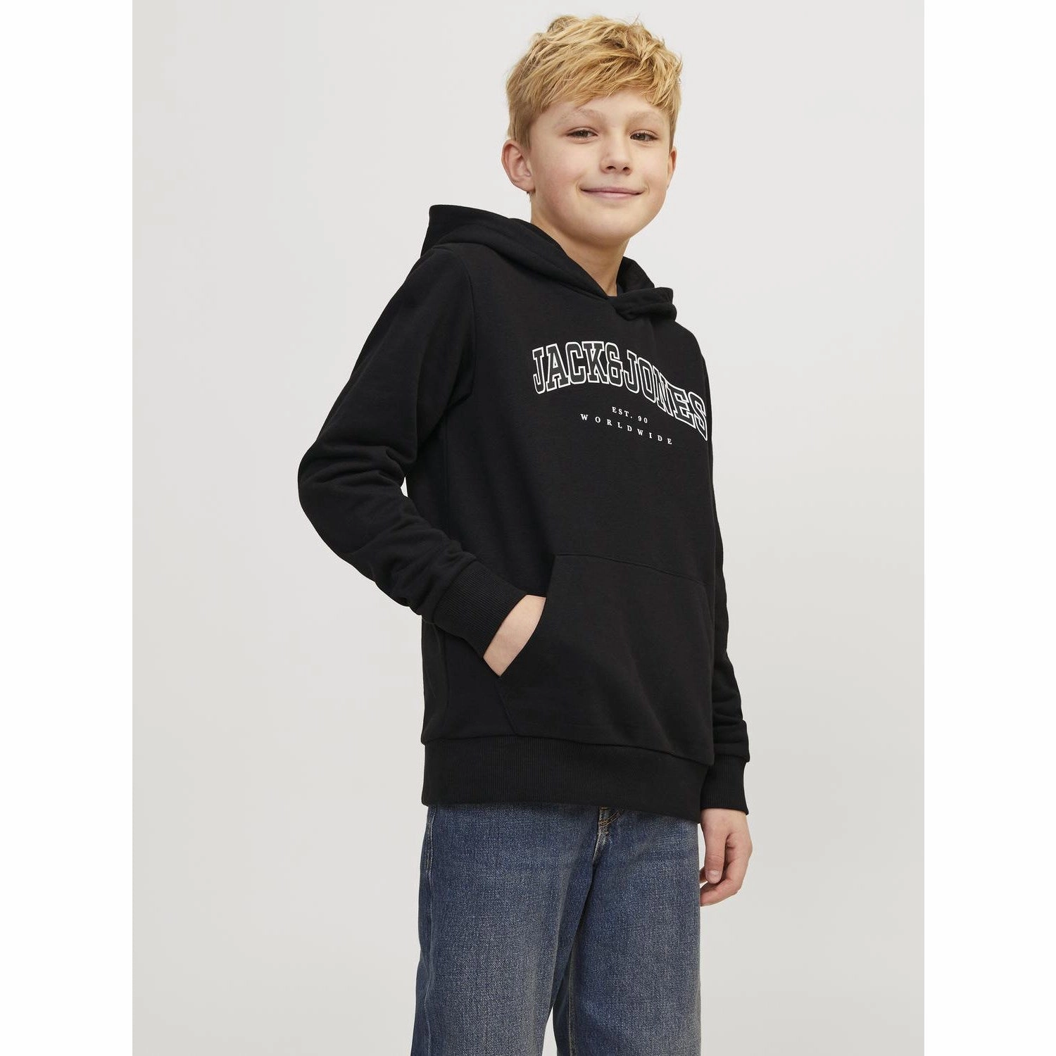 skating clothes Lightweight Fabric Jack & Jones Junior Black caleb Varsity Sweat Hoodie Noos
