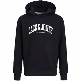 Glossy Look Fleece Lined Interior Jack & Jones Junior Black Josh Sweat Hoodie