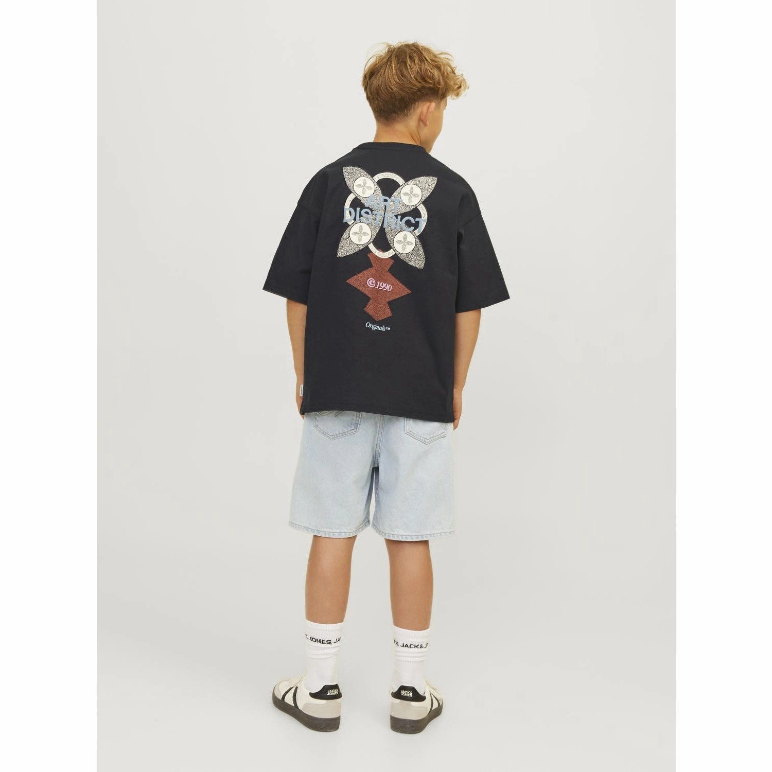 Jack & Jones Junior Black Ornoho Back Graphic T-Shirt Crew Stretch Fabric Technology