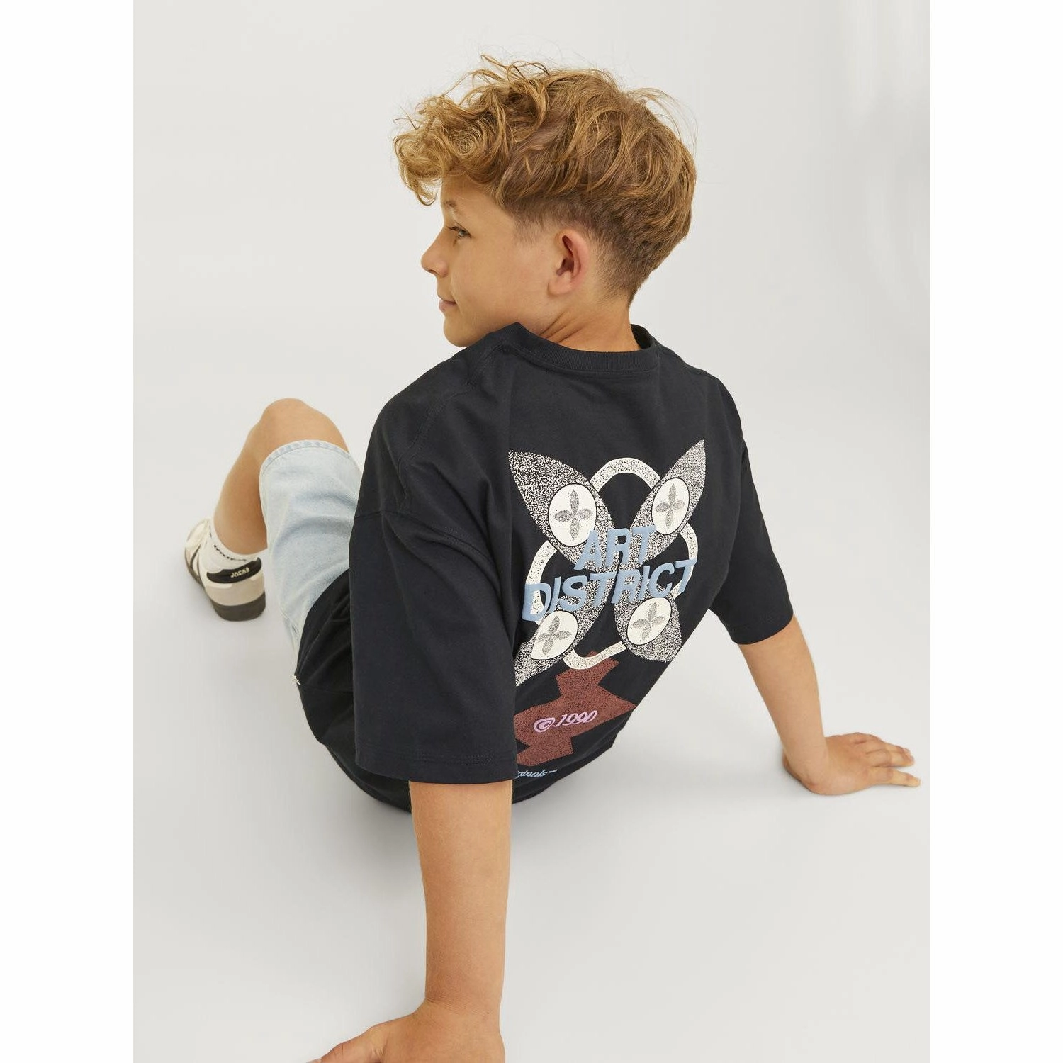 Jack & Jones Junior Black Ornoho Back Graphic T-Shirt Crew Urban Look Simple yet stylish