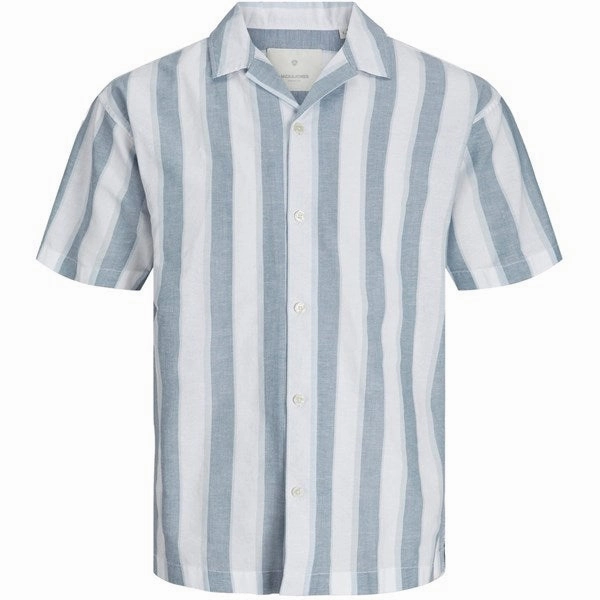Jack & Jones Junior Captains Blue Summer Stripe Resort Shirt Fashionable Pick V-neck style