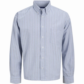 Plus Size Temperature Regulating Jack & Jones Junior Cashmere Blue Stripes Theo Boxy Oxford Shirt