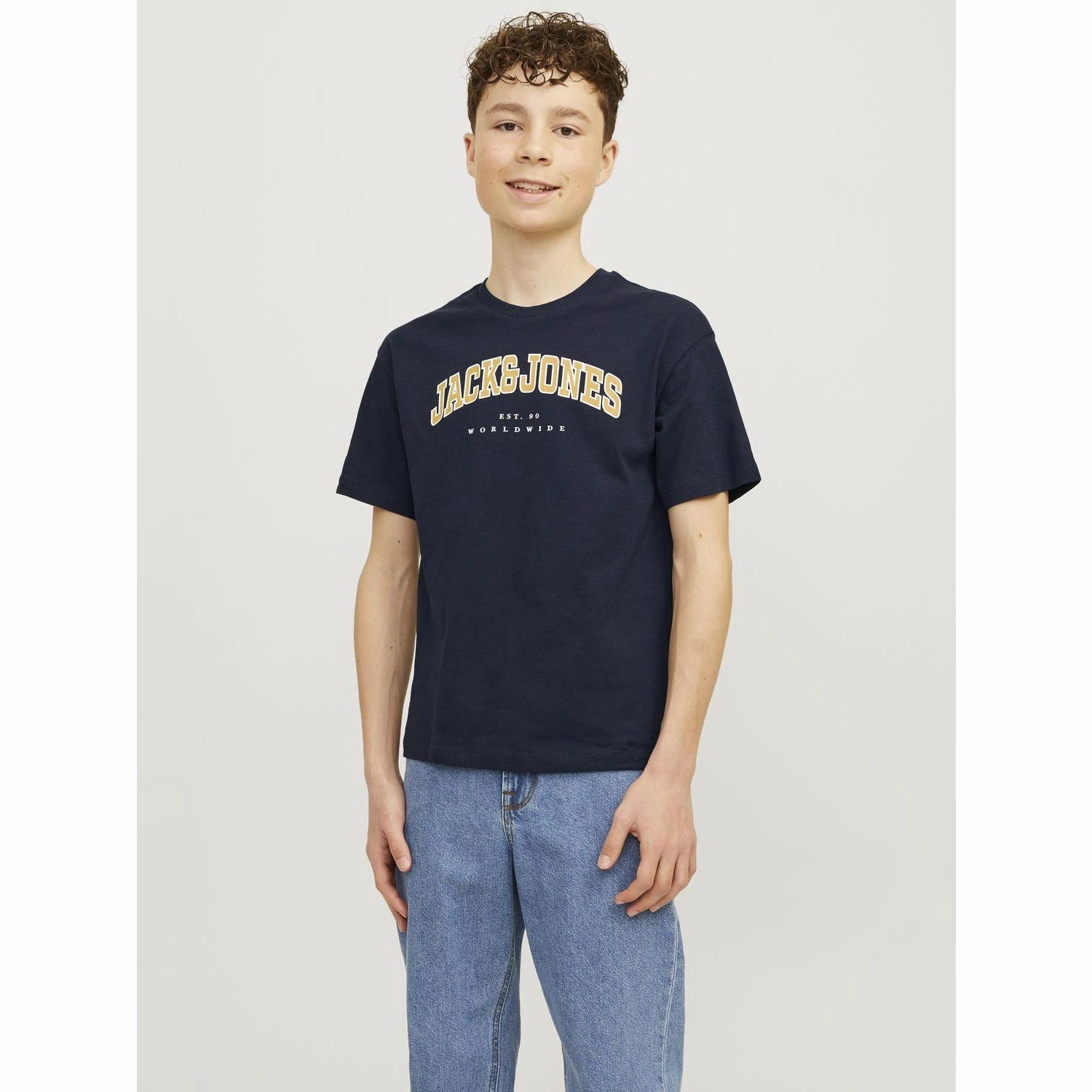 Jack & Jones Junior Navy Blazer Caleb Varsity T-Shirt O-Neck Noos Breathable Layer Easy Fit Wear