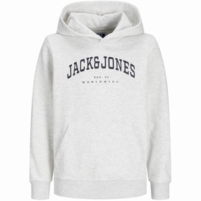 Jack & Jones Junior White Melange Caleb Varsity Sweat Hoodie Noos Street Style Flexible Hood Structure