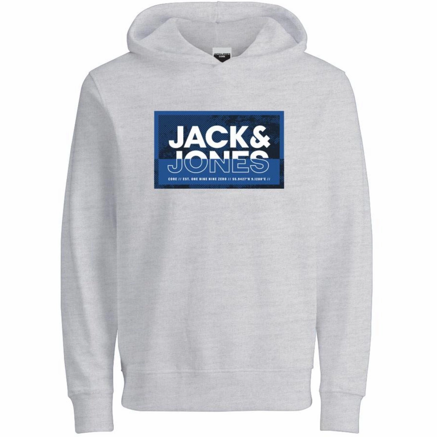 Jack & Jones Junior White Melange Cologan Print Sweat Hoodie spandex blend Low Profile Logo