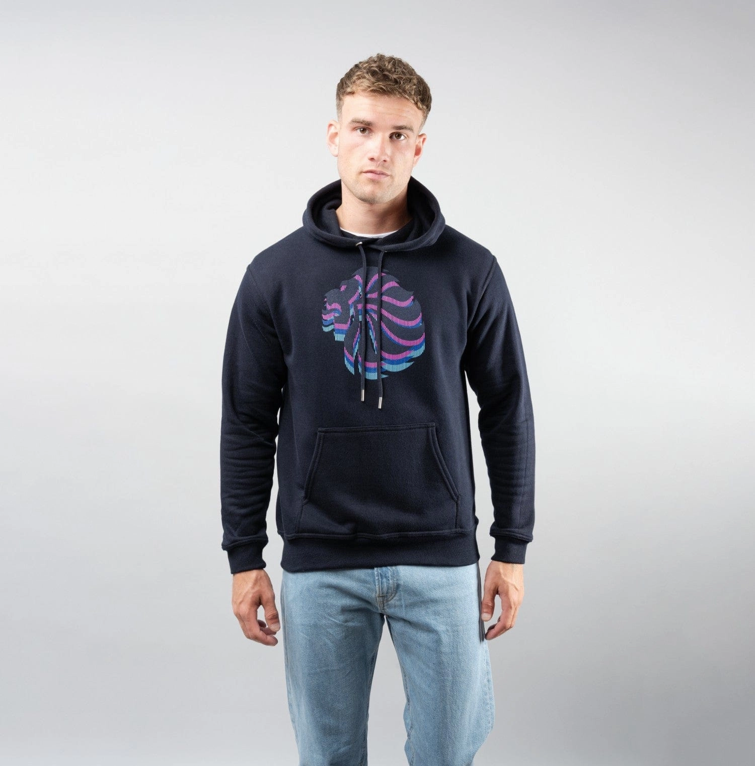 Adult Team GB Stacked Large Lion Hoodie  - Navy Odor Resistant Treatment