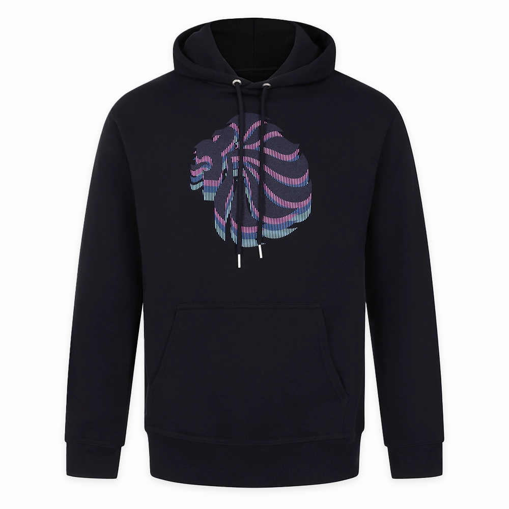 Taped Shoulder Seams Party casual Adult Team GB Stacked Large Lion Hoodie  - Navy