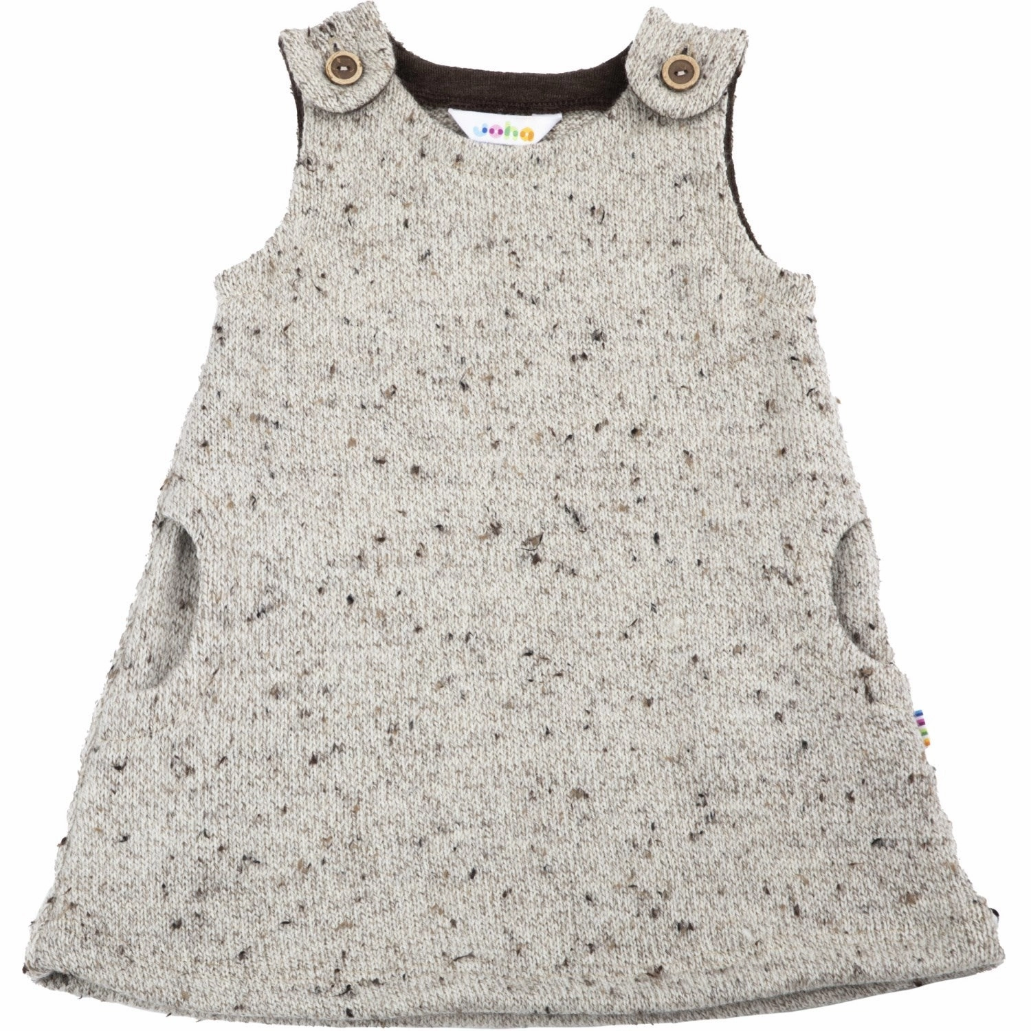 Edgy Layers Mesh-Sleeve Joha Wool Beige Pinafore Dress