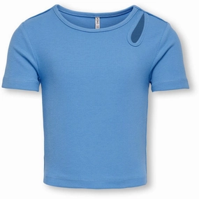 Trendy Wearable kids ONLY Azure Blue SHOULDER CUT OUT Nessa Life Cutout Top Noos