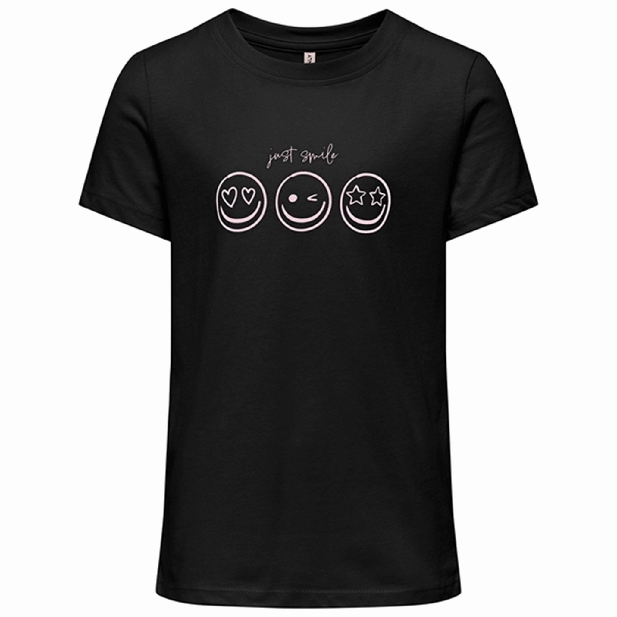 Kids ONLY Black Smil Happy T-Shirt Breathable Essentials Timeless Wear
