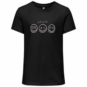 Kids ONLY Black Smil Happy T-Shirt Breathable Essentials Timeless Wear
