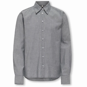 kids ONLY Bright White Naval Academy Kogsiv Life Ls Rhinestone Shirt Cp Wvn Comfort Stretch Minimalist Aesthetic