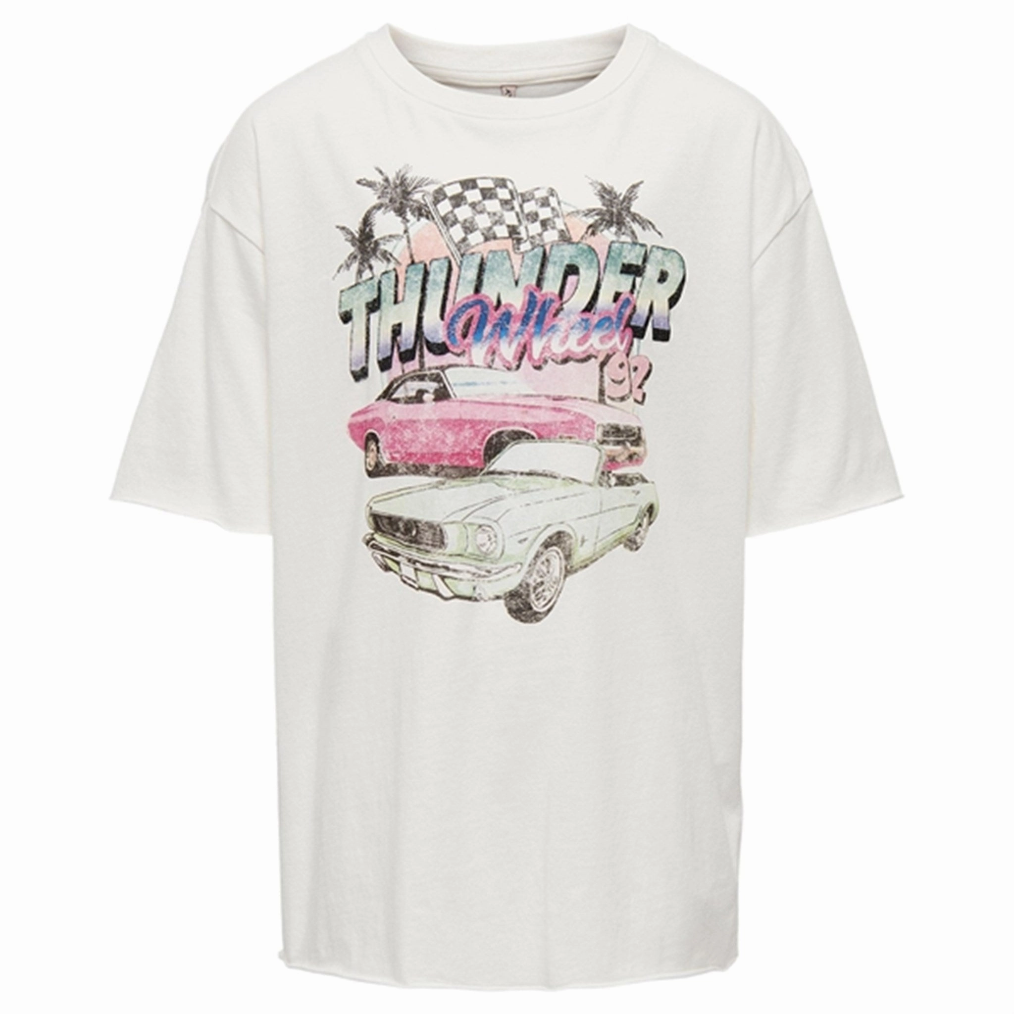 Vintage Style Ribbed collar Kids ONLY Cloud Dancer Lucy Oversize Race T-Shirt