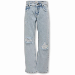 Kids ONLY Light Blue Denim Dad Straight Denim Jeans Weekend Style Stretch Bold Look Sanded Seam Comfort