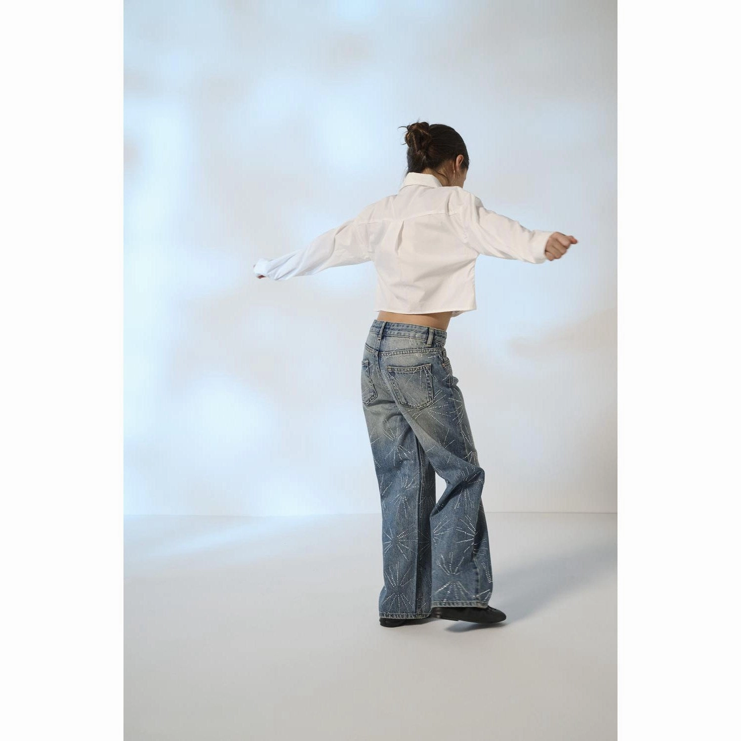 kids ONLY Medium Blue Denim Hope Rhinestone Star Wide Denim Tai Active Touch Premium Cotton Blend