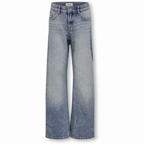 kids ONLY Medium Blue Denim Hope Rhinestone Star Wide Denim Tai Morning Stroll Music Event Office Wear Travel Light