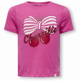 Chic Style Trend Kids ONLY MINI Fuchsia Fedora Bonbon Kmgcandy Life S/S Reg Printed Tee Jrs