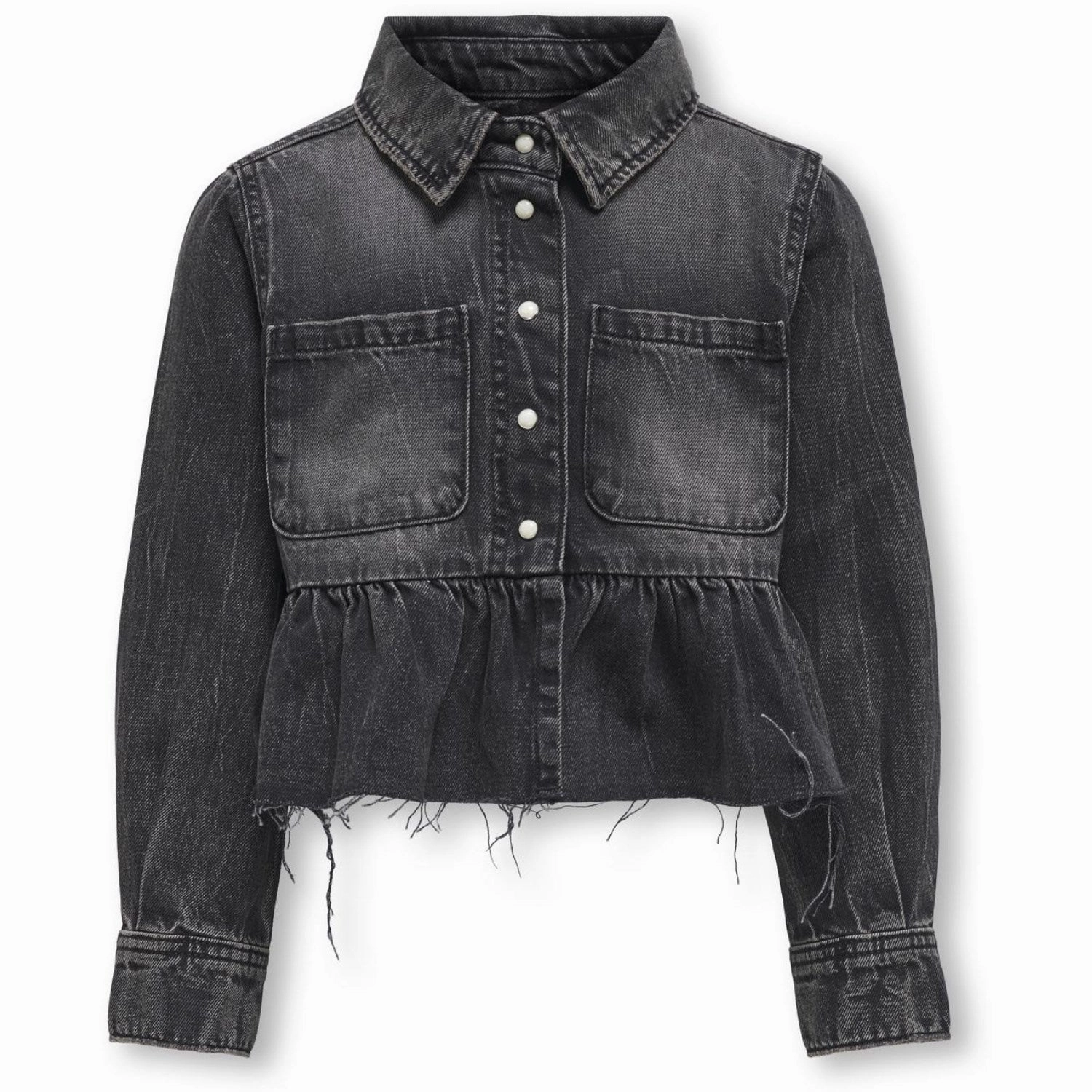 Ultra Soft Interior kids ONLY Washed Black Broadway Frill Denim Shirt Red Akm