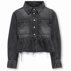 Ultra Soft Interior kids ONLY Washed Black Broadway Frill Denim Shirt Red Akm