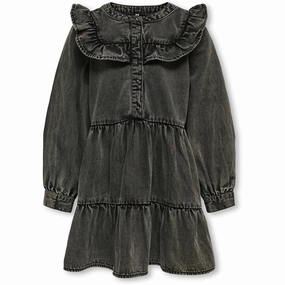 Evening Vibe Silk Air Kids ONLY Washed Black Shelly Frill Denim Dress