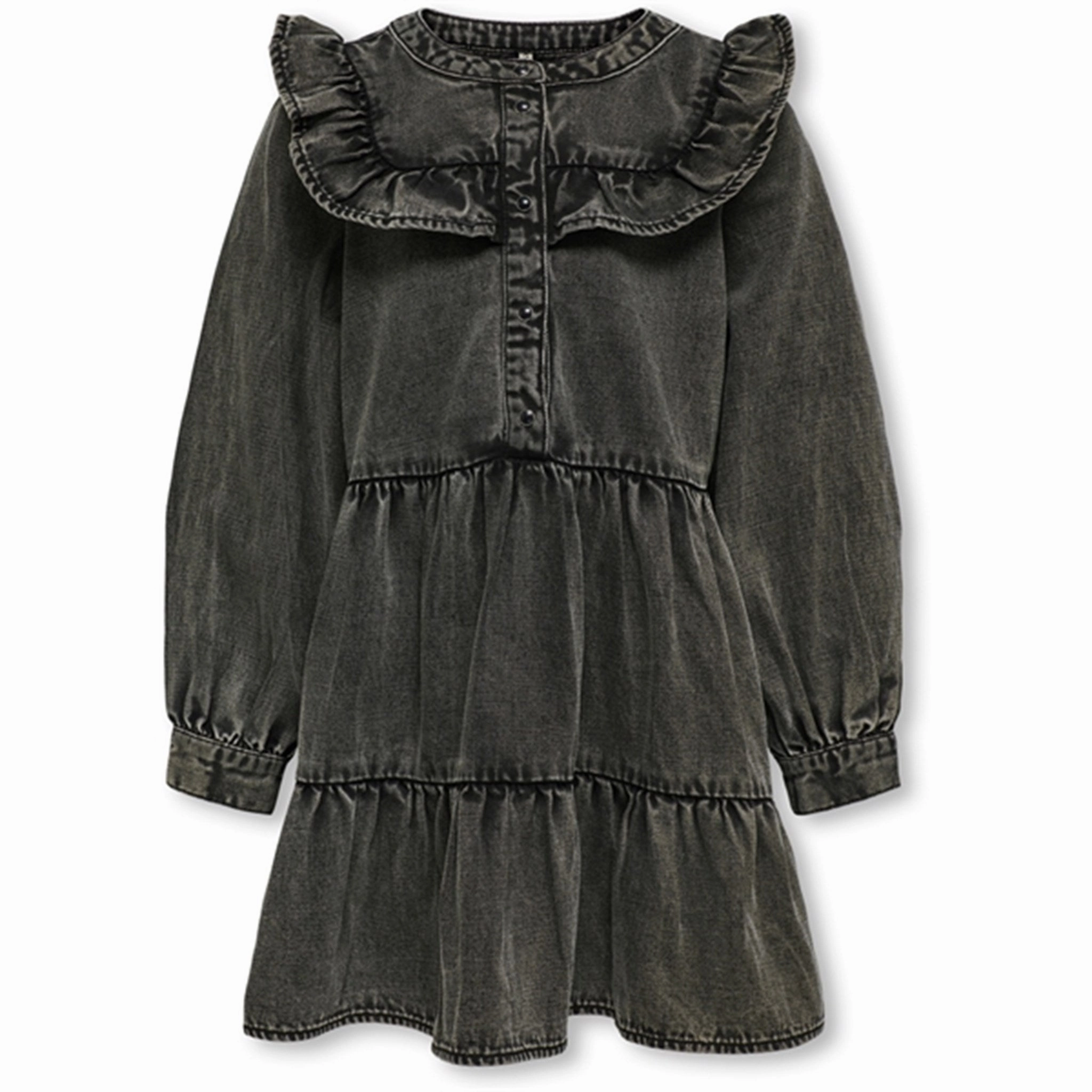 Radiant Mood Low Key Kids ONLY Washed Black Shelly Frill Denim Dress