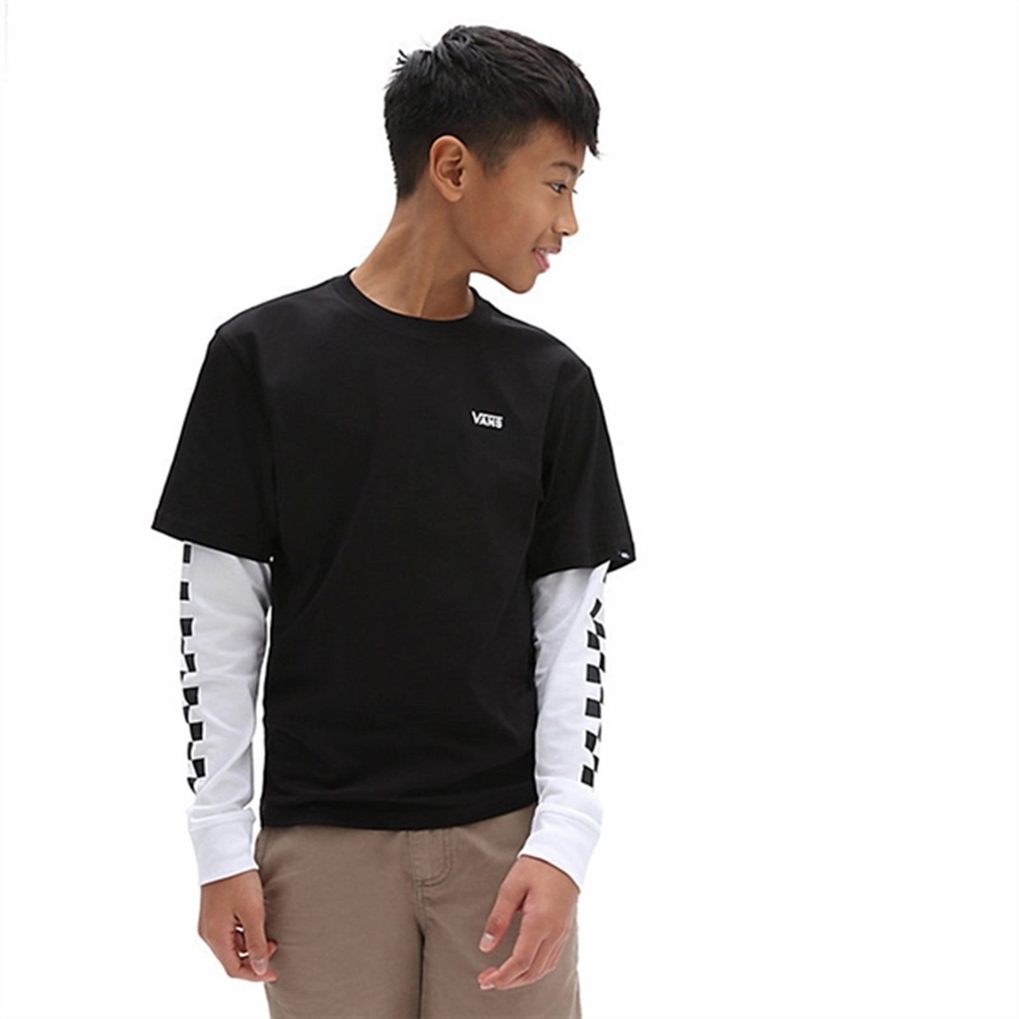 VANS By Long Check Twofer T-Shirt Black/Black Sustainable Manufacturing Process Durable Fabric