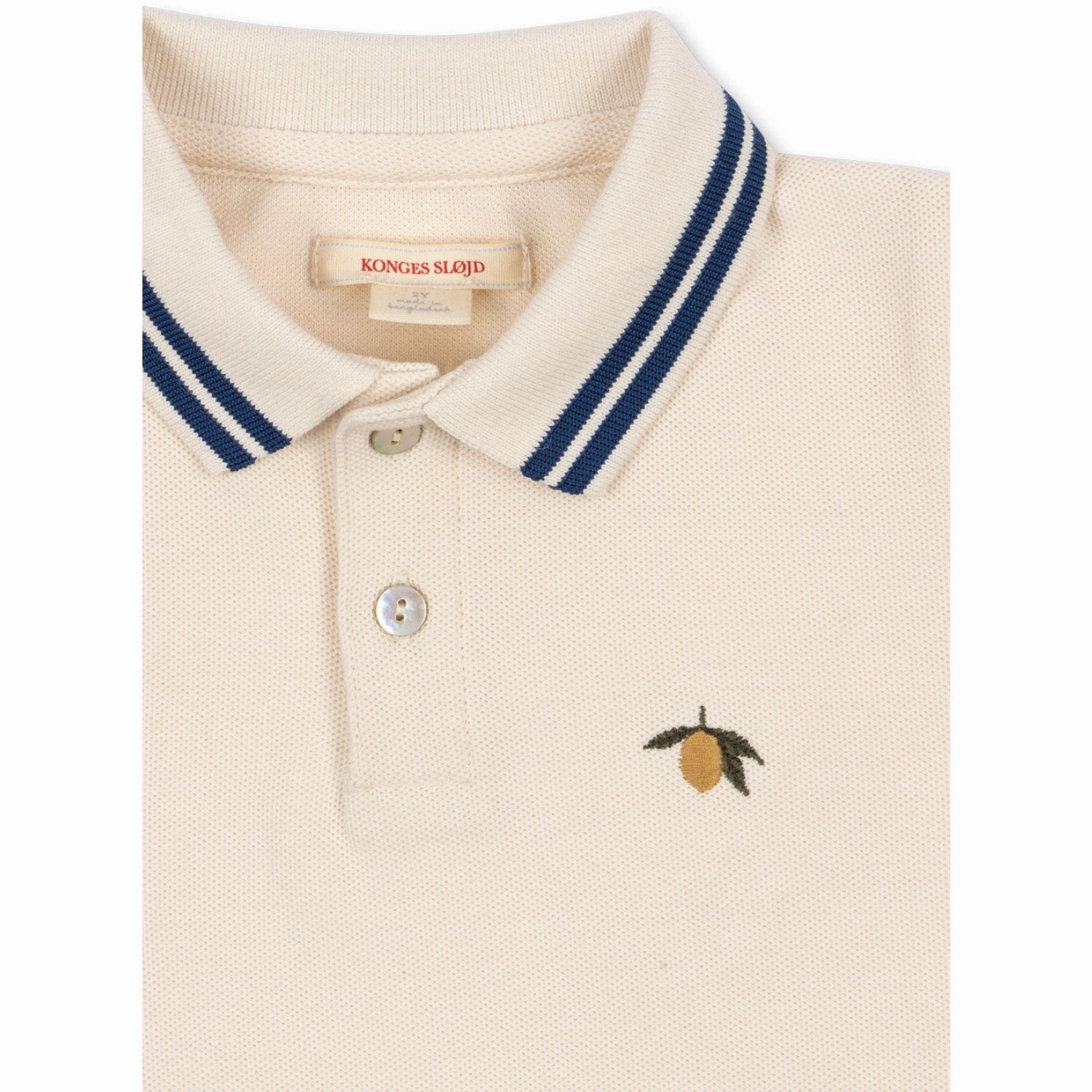 Konges Sl?jd Antique White Florian Ls Polo GOTS NoChafe Collar Lining Micro Perforated Fabric
