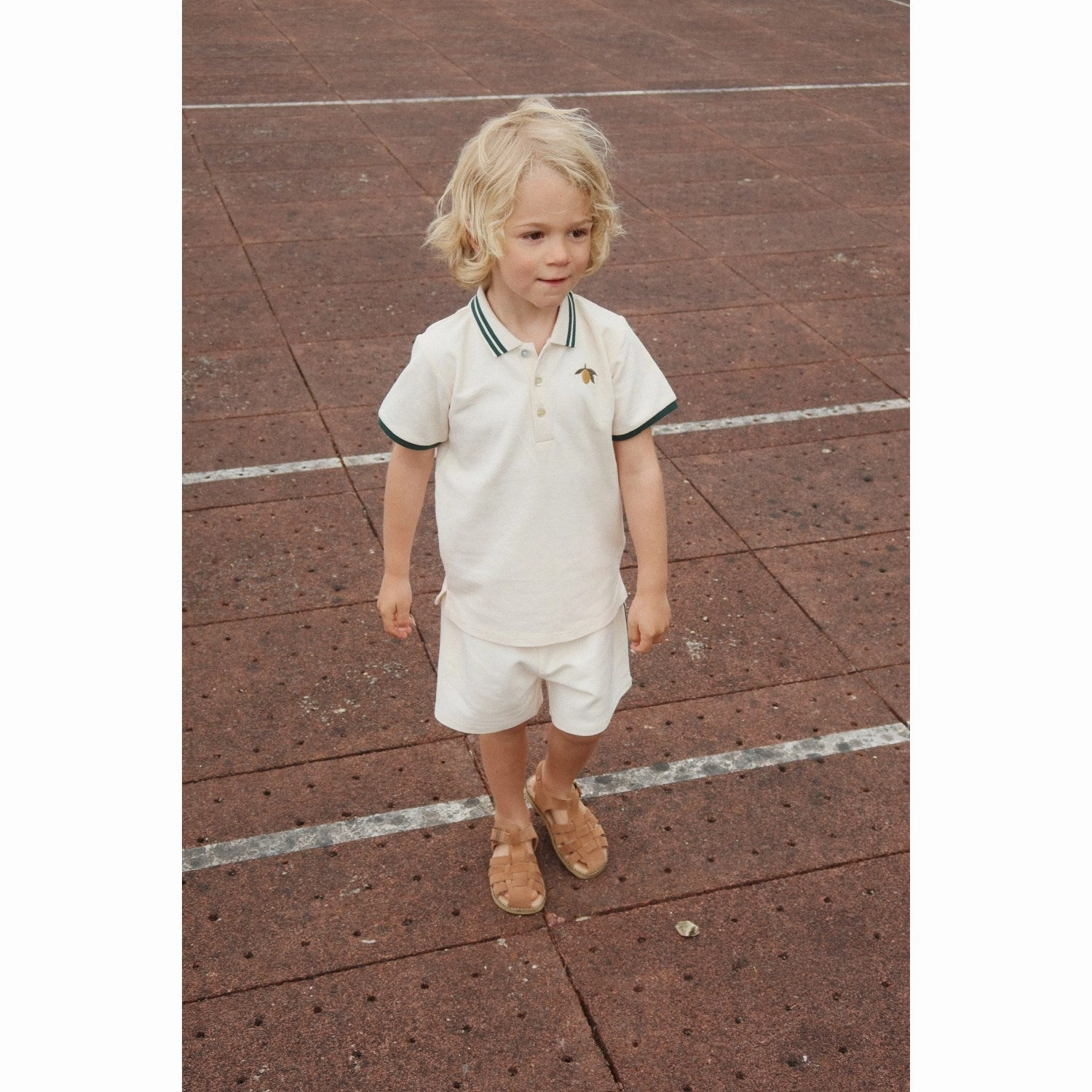 Konges Sl?jd Antique White Florian Polo Shirt Gots Retro Vibe Logo Detail