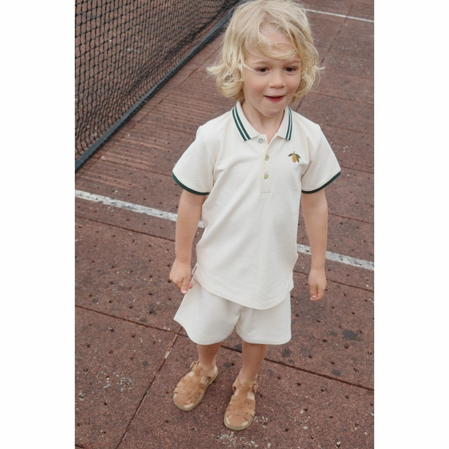 Konges Sl?jd Antique White Florian Polo Shirt Gots Subtle ToneOnTone Stitching