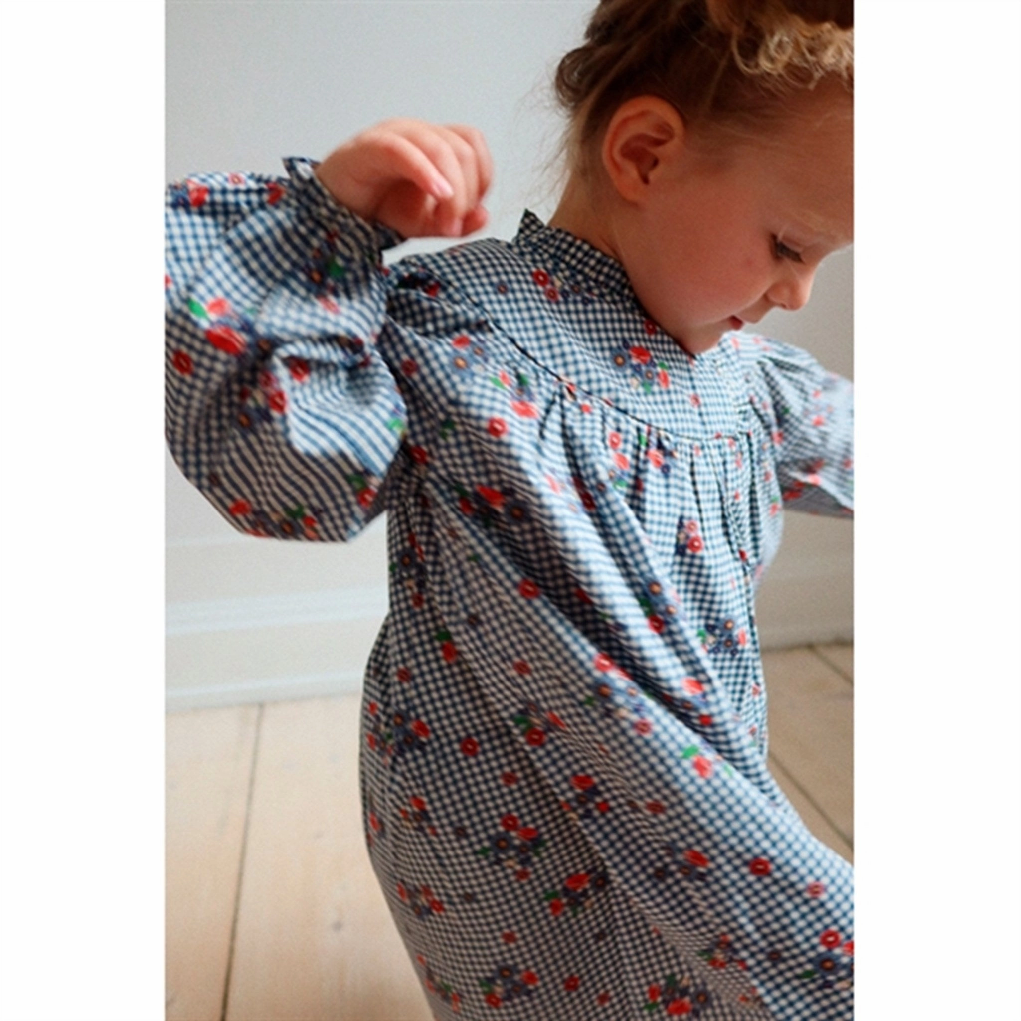 Shirred-Detail Konges Sl?jd Blossom Check Bibi Dress