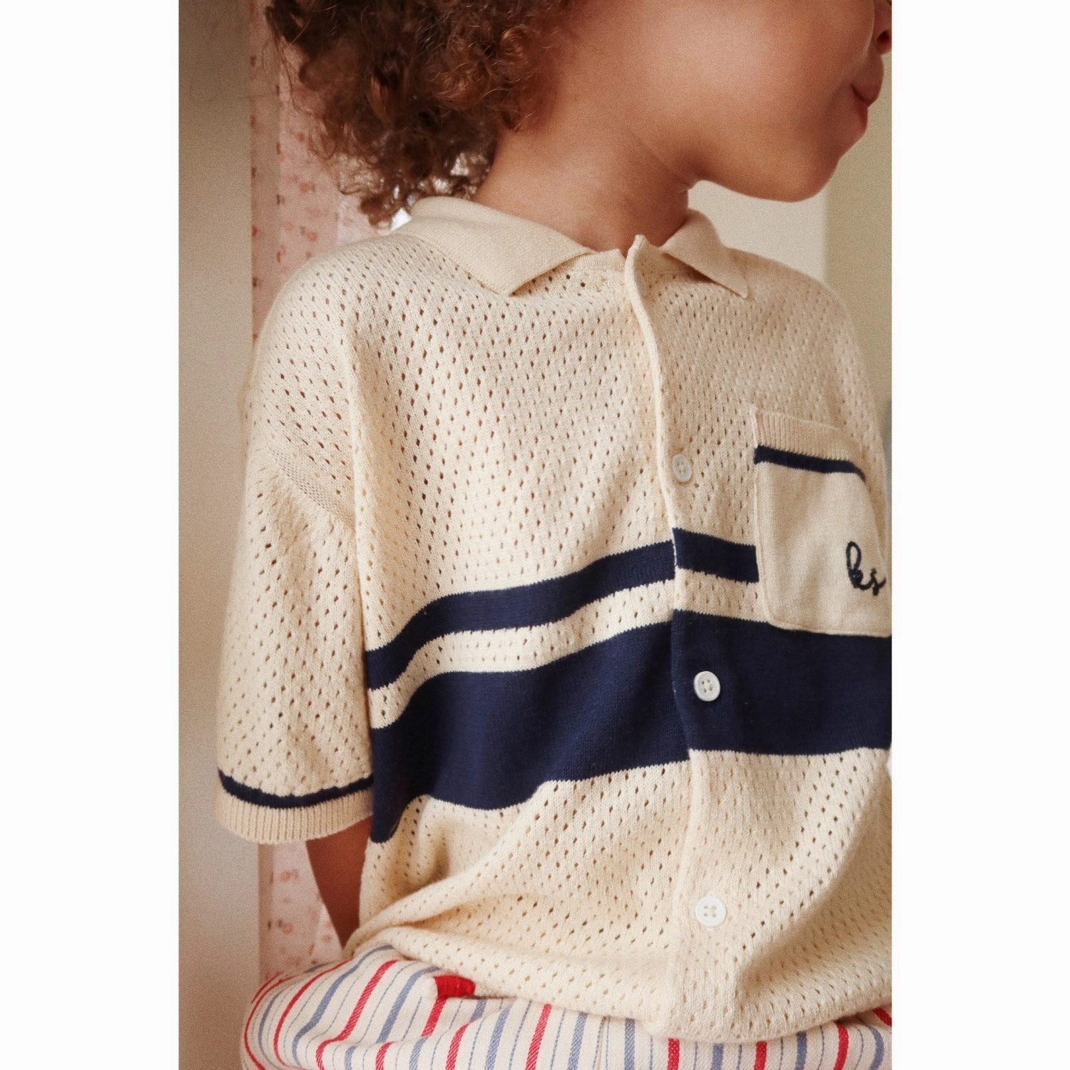 Brushed Inner Lining vacation wear Konges Sl?jd Blue Stripe Hai Knit Shirt