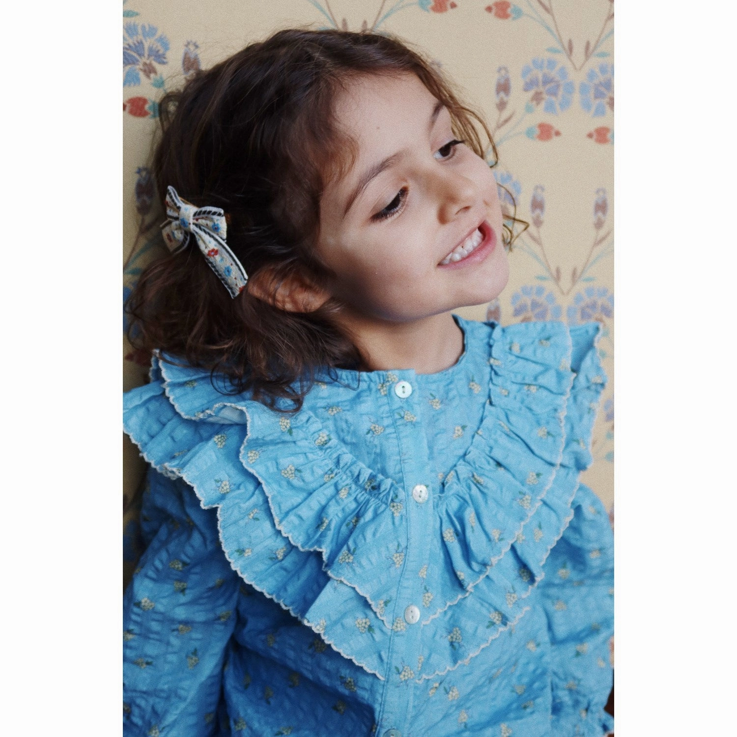 Tailored Fit Eye-Catching Pattern Konges Sl?jd Carlie Blue Kim Frill Blouse Gots