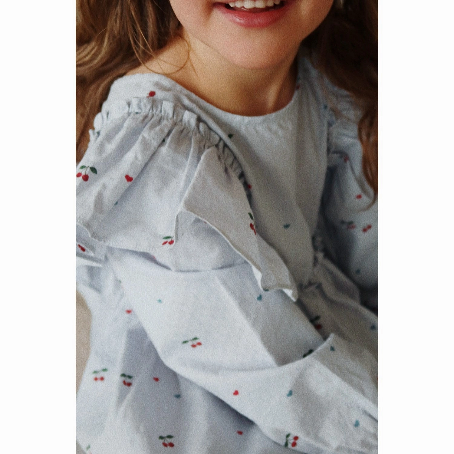 Konges Sl?jd Cherry Blue Coeur Evia Ls Bow Dress Gots Adjustable Straps Mood Edge