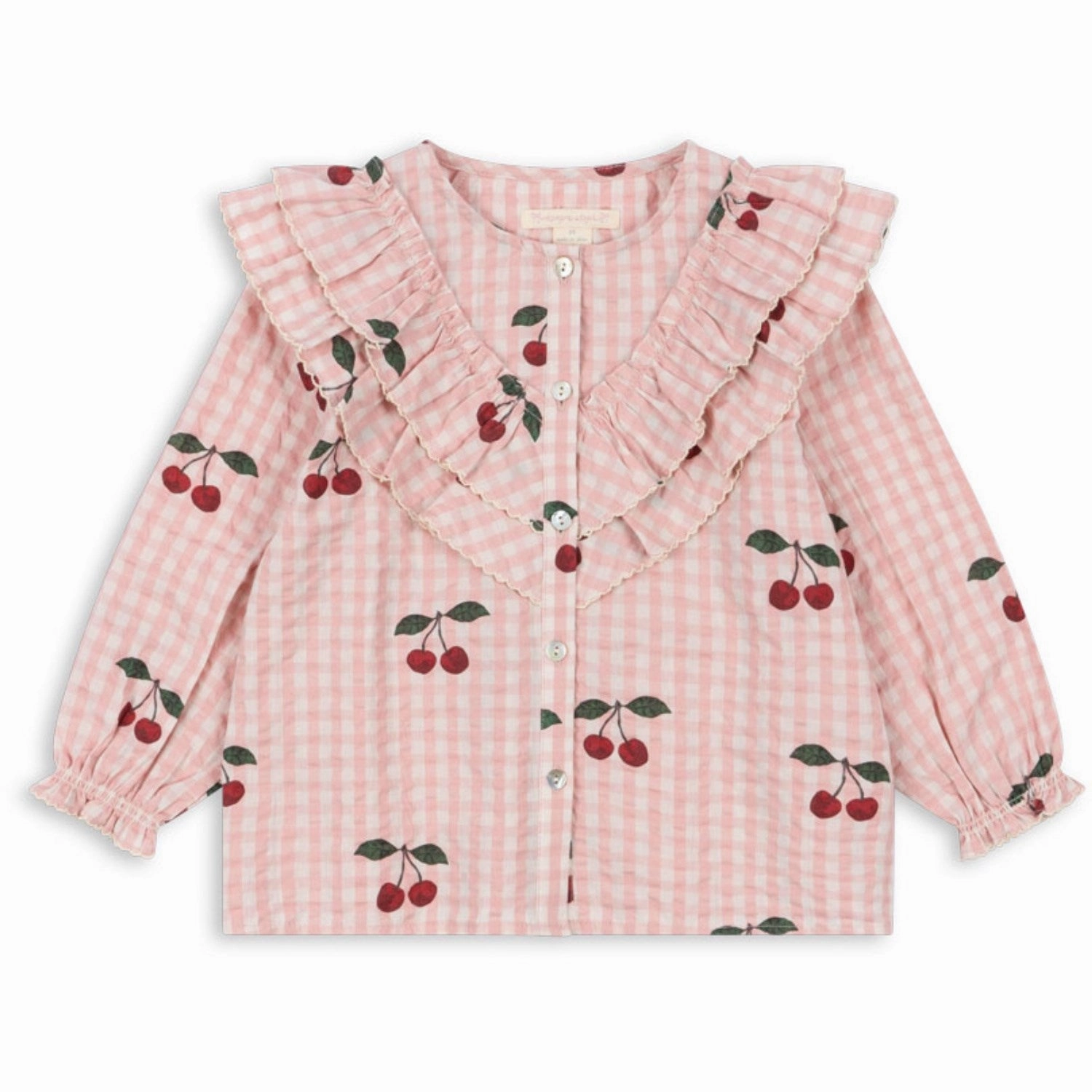 Konges Sl?jd Cherry Check Kim Frill Blouse Gots Breathable back panel mix and match
