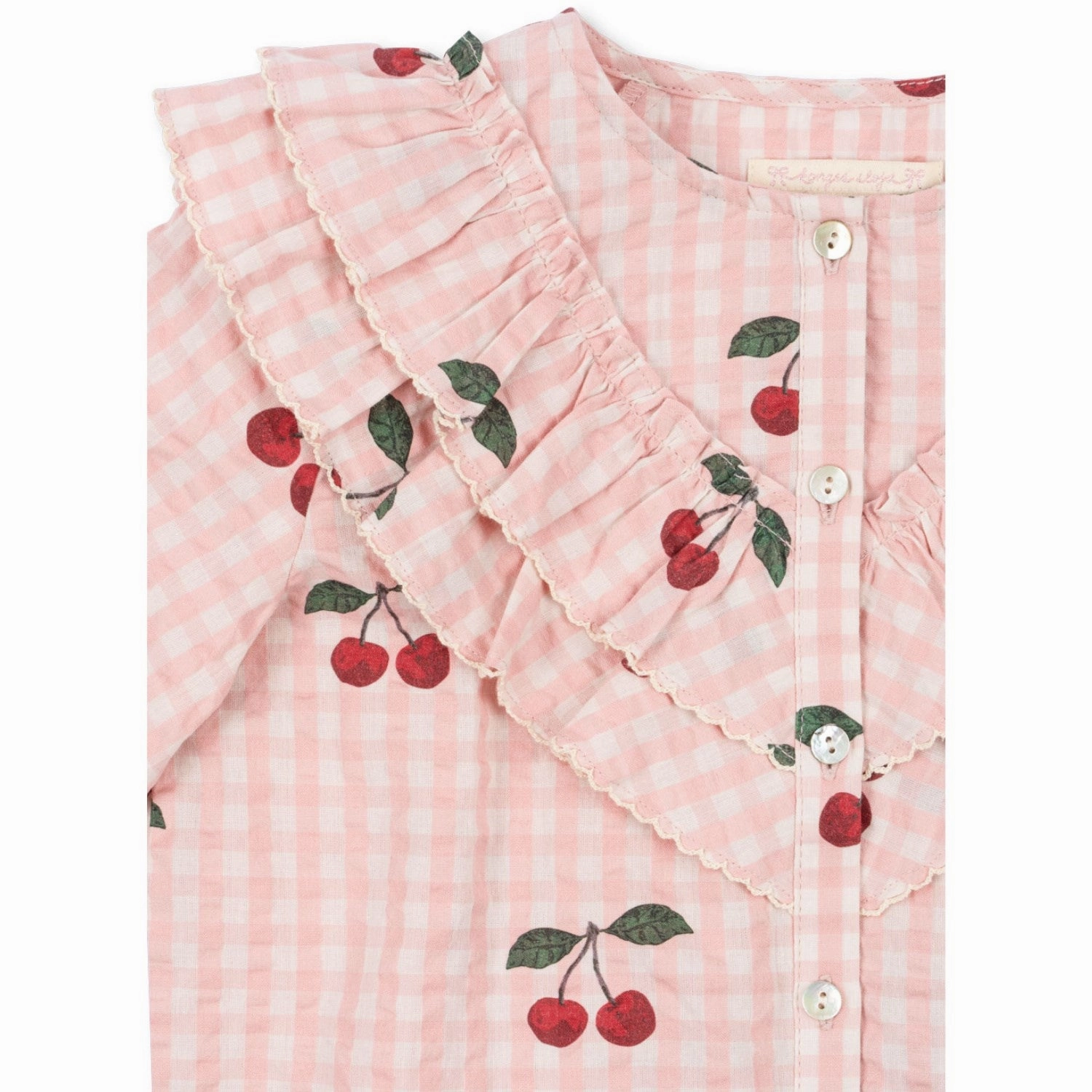 Konges Sl?jd Cherry Check Kim Frill Blouse Gots Odor Control Fabric natural fiber
