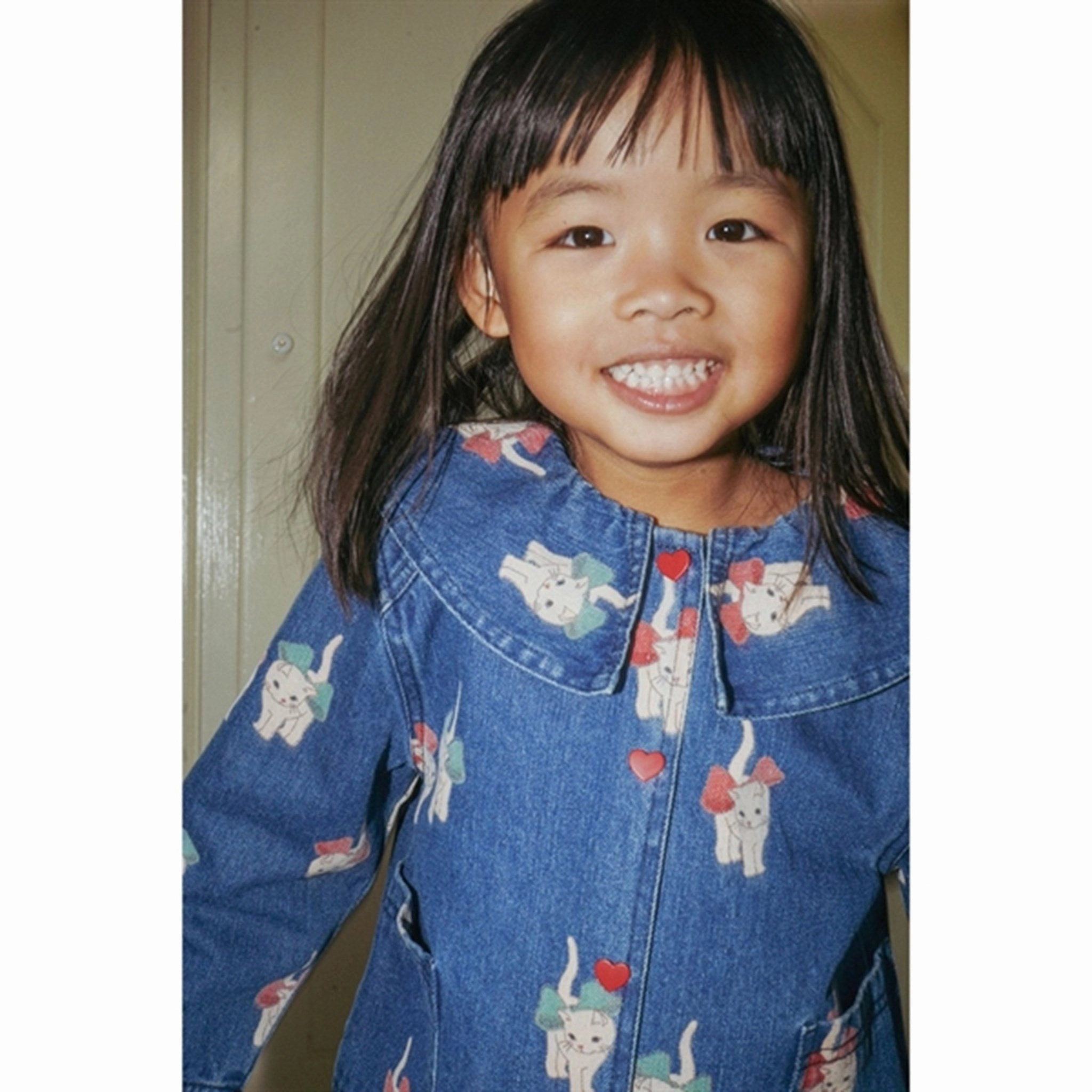 Konges Sl?jd Kitty Bow Magot Denim Shirt Micro Perforated Texture Eco Dye Technique