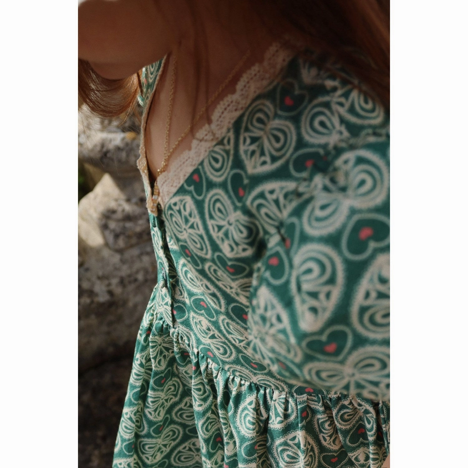 Konges Sl?jd Lacy Green Coeur Lace Dress Gots Front Detail