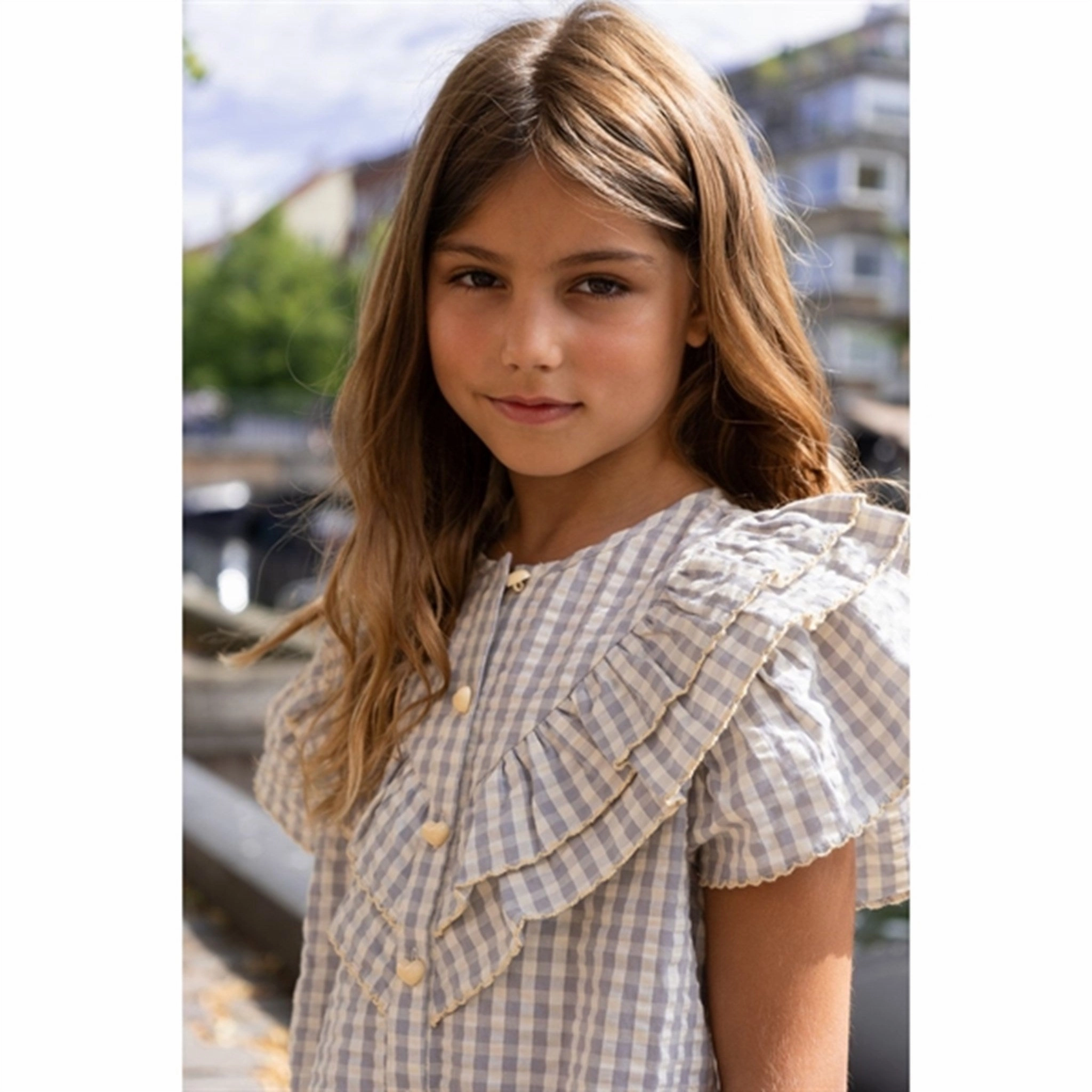 Smooth Cotton Blend Sporty Look Konges Sl?jd Sleet Check Kim Frill Shirt