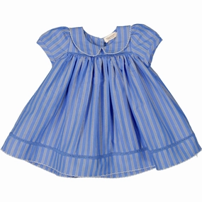 MarMar Smooth Cotton Cornflower Stripe Dulla Dress Smooth Blend Ruffle-Detail