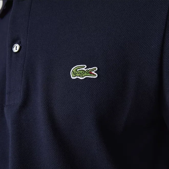 Lacoste Polo da uomo manica lunga in pitit piqu?? tinta unica YH9521 00 166 blu navy Four Button Placket