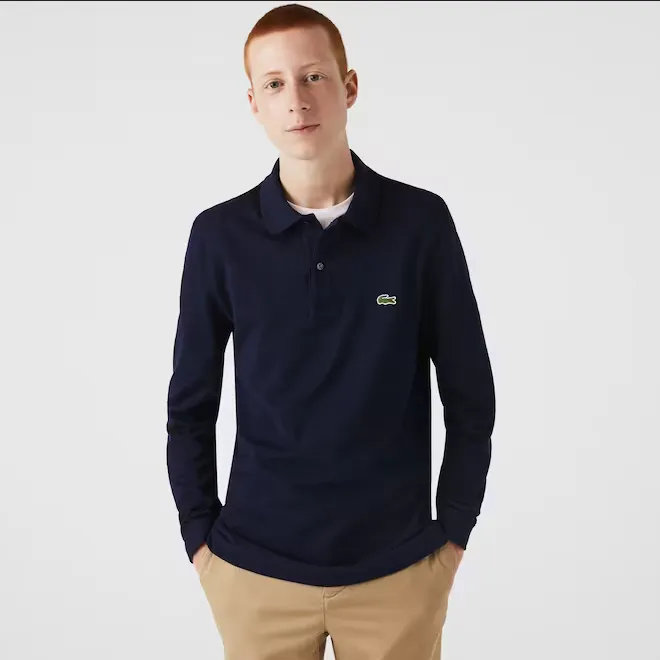 Lacoste Polo da uomo manica lunga in pitit piqu?? tinta unica YH9521 00 166 blu navy Retro Vibe