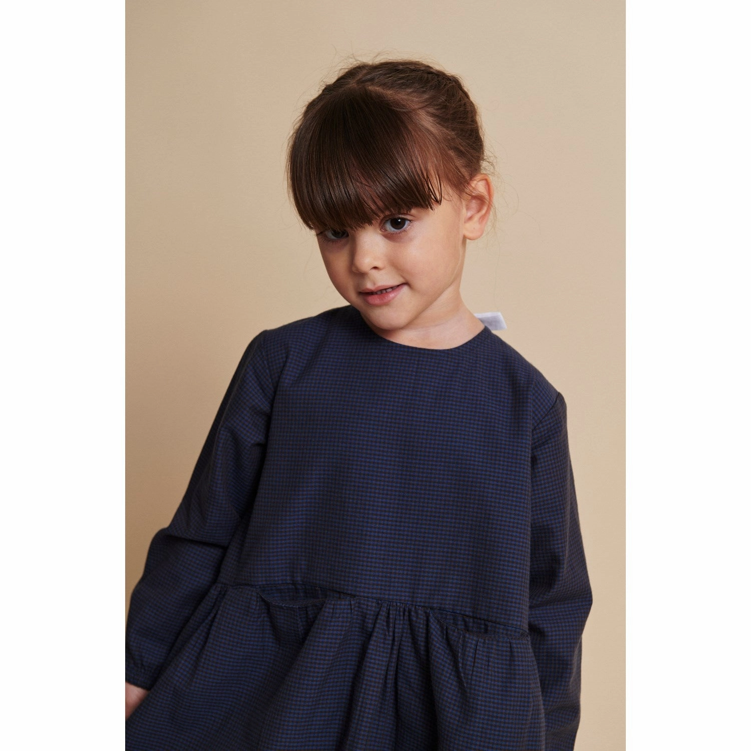 COPENHAGEN COLORS Brown/Blue Check Comb. Checkered Dress W. Backside Bow Dew Tone Kind Glow