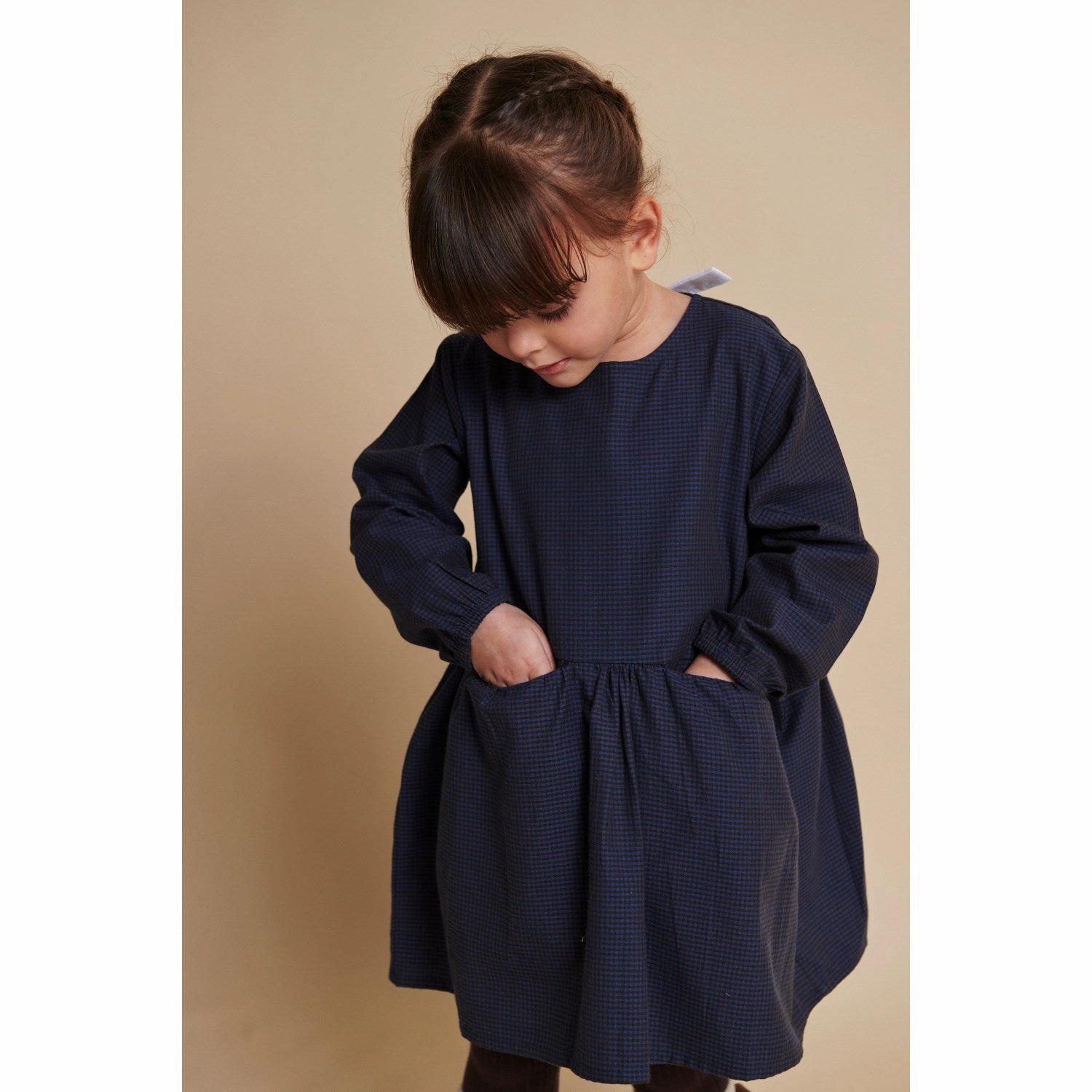 Cool Motion Relaxed Design COPENHAGEN COLORS Brown/Blue Check Comb. Checkered Dress W. Backside Bow