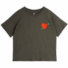 Mini Rodini Black Arrowed Heart Embroidery T-Shirt Modern Layering All-Season Comfort