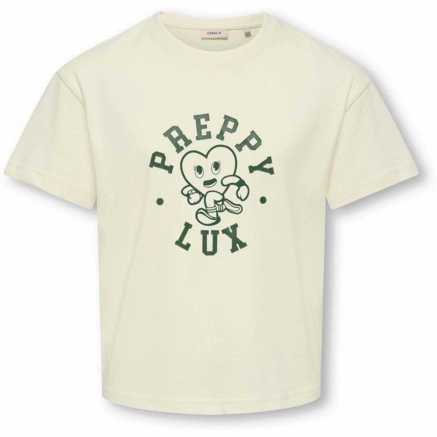 Double Stitched Hem kids ONLY Cloud Dancer Preppy/Pineneedle Koggitta S/S Boxy Printed Top Jrs