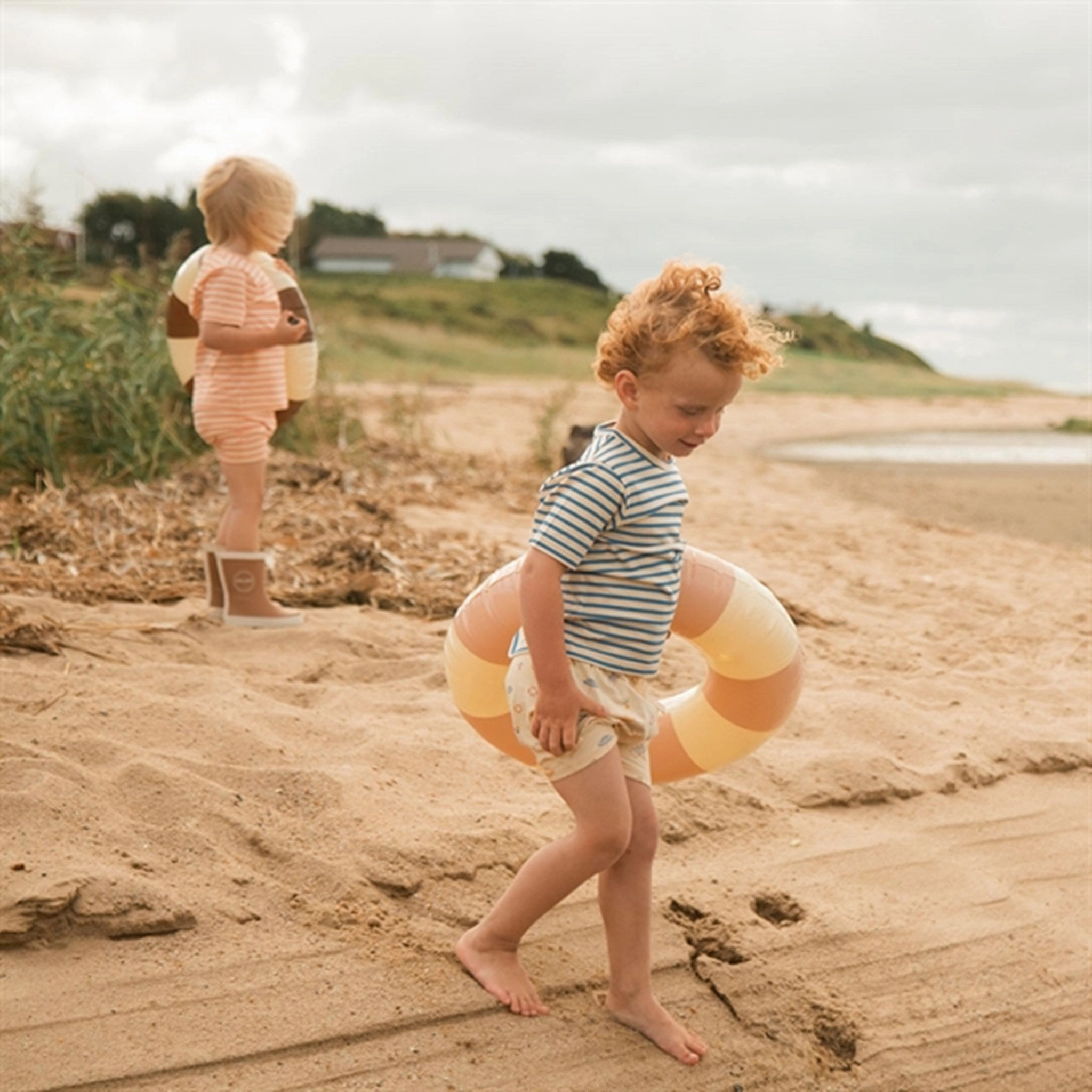 Petit Piao Dark Peach Striped T-shirt Baggy Long Sleeve