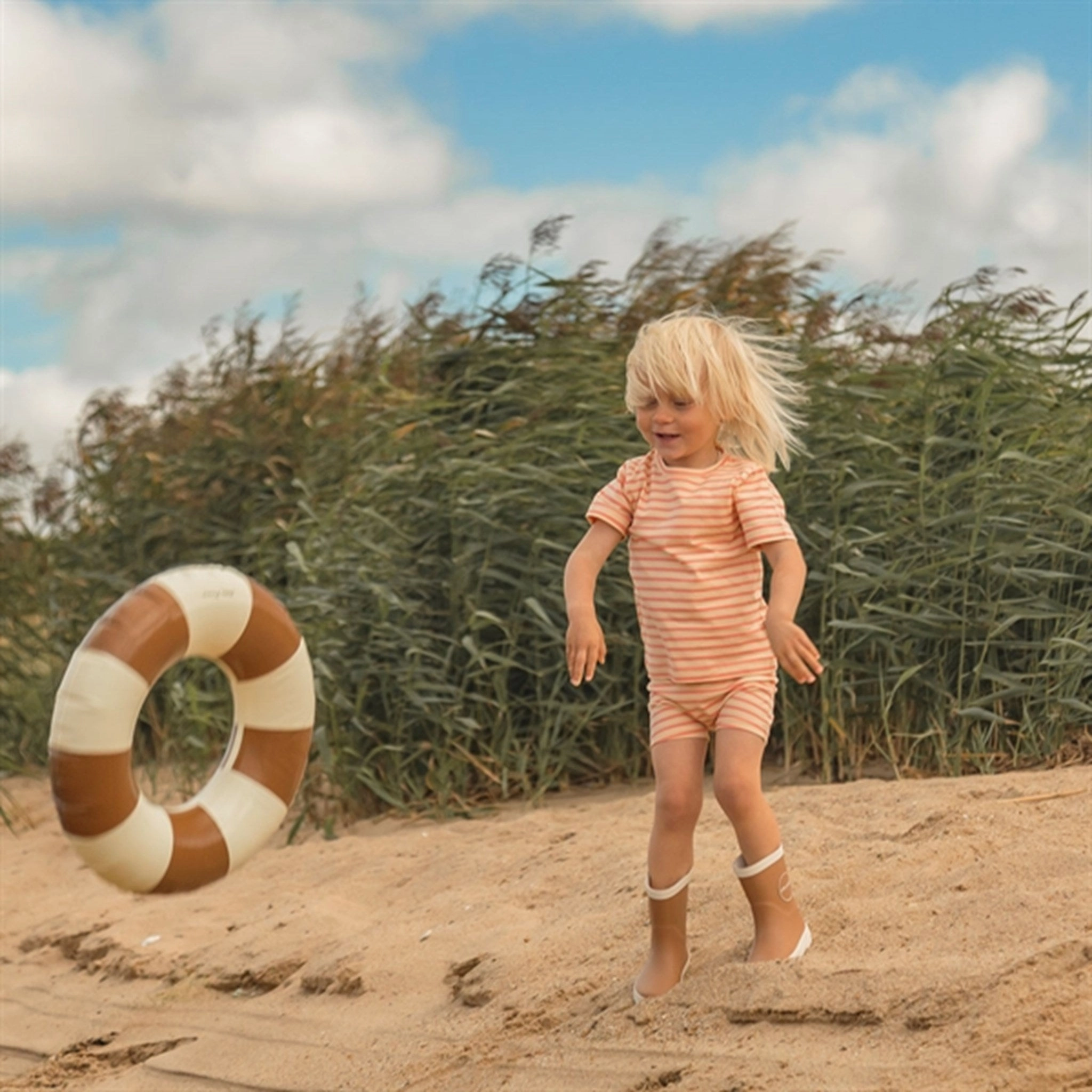 Petit Piao Dark Peach Striped T-shirt Baggy Easy-Going Style Good stretch