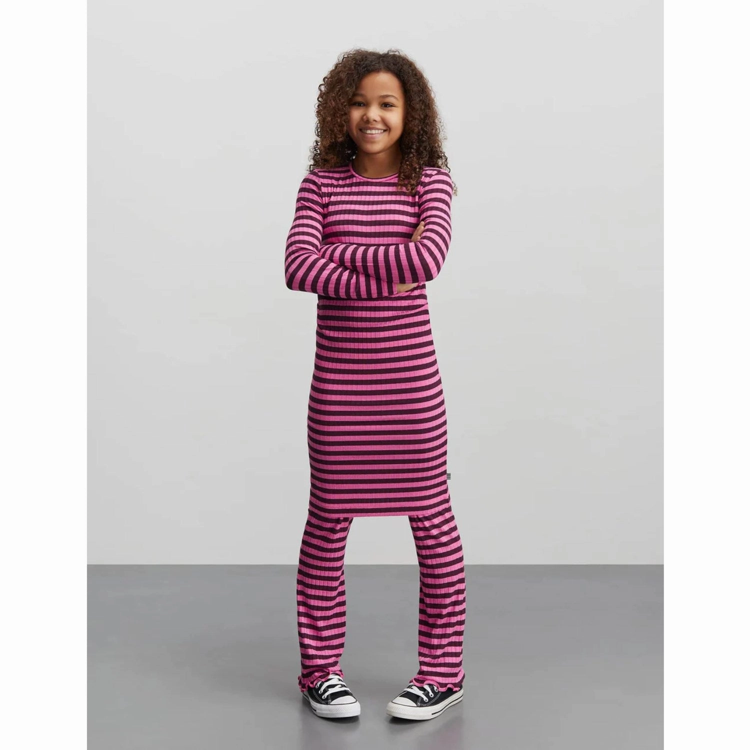 Soft touch evening dress Casual chic dress Mads N?rgaard Plum Perfect/Carmine Rose 5X5 Classic Stripe Dubina Dress